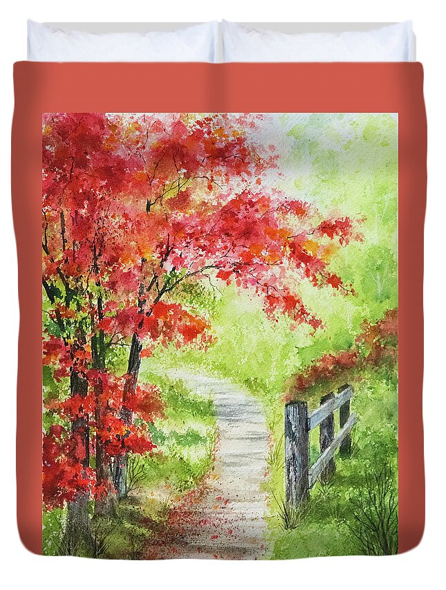 Nature Duvet Cover featuring the painting Walk This Way by Linda Shannon Morgan