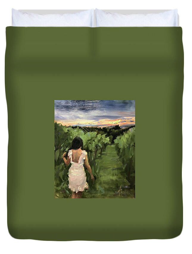 Figurative Duvet Cover featuring the painting Walk we me by Ashlee Trcka