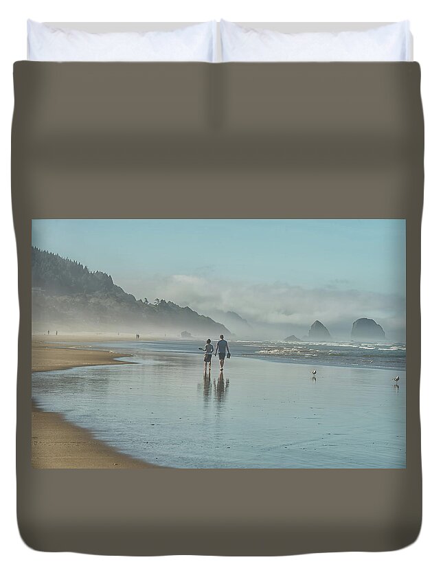 Cannon Beach Duvet Cover featuring the photograph Walking Cannon Beach by CR Courson