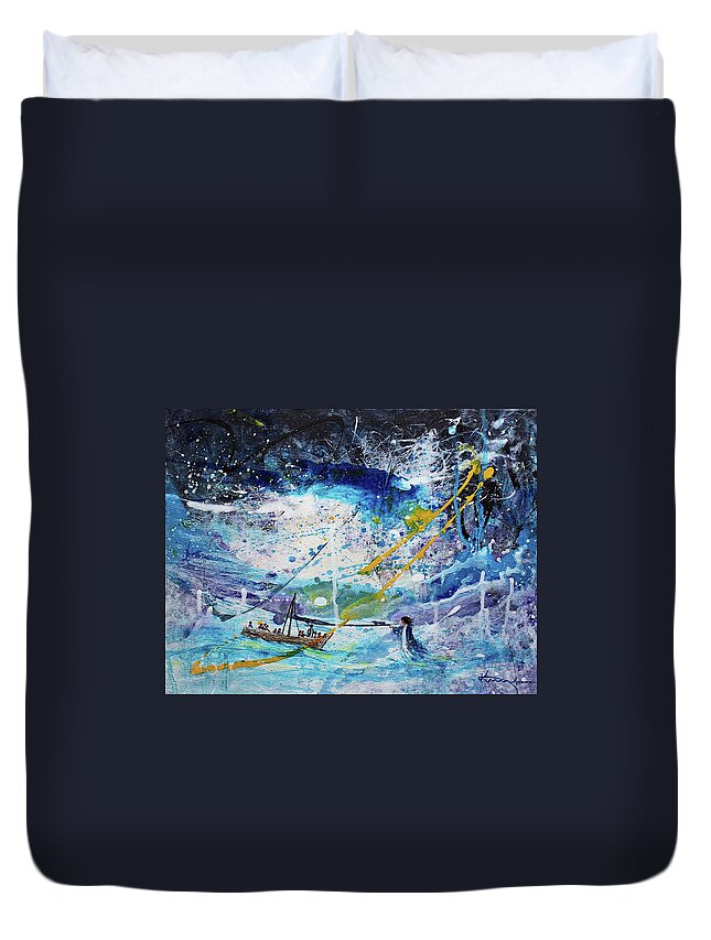 Walking On The Water Duvet Cover featuring the painting Walking on the Water by Kume Bryant