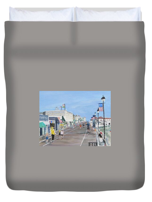 Painting Duvet Cover featuring the painting Walking The Boards by Paula Pagliughi