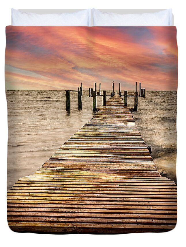 Seas Duvet Cover featuring the photograph Walkway In The Sea by DB Hayes