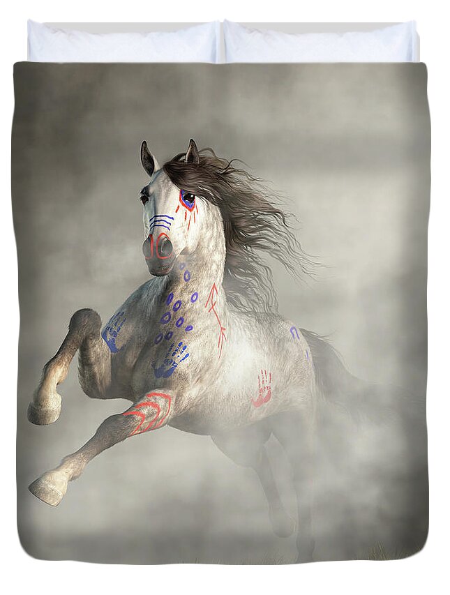 War Horse Duvet Cover featuring the digital art War Horse Charge by Daniel Eskridge