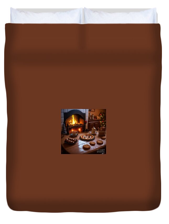 Winter Duvet Cover featuring the mixed media Warm By The Fire by Jay Schankman