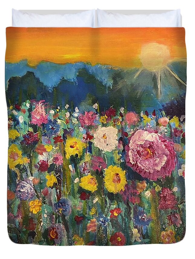 Flowers Duvet Cover featuring the painting Warmth of Friendship by Kathy Bee