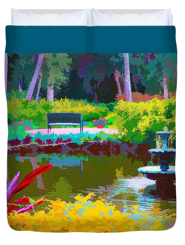 Tropical Duvet Cover featuring the digital art Washington Oaks Pond by Rod Whyte