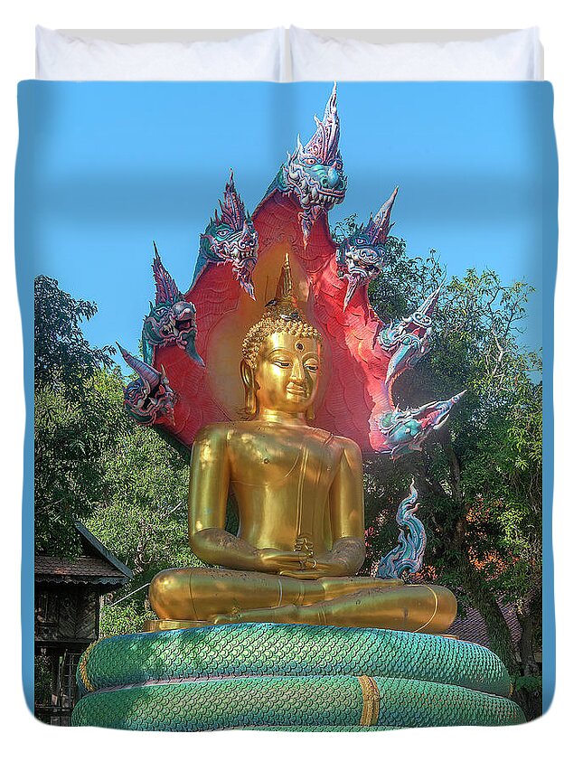 Scenic Duvet Cover featuring the photograph Wat Burapa Buddha Image on Naga Throne DTHU1397 by Gerry Gantt