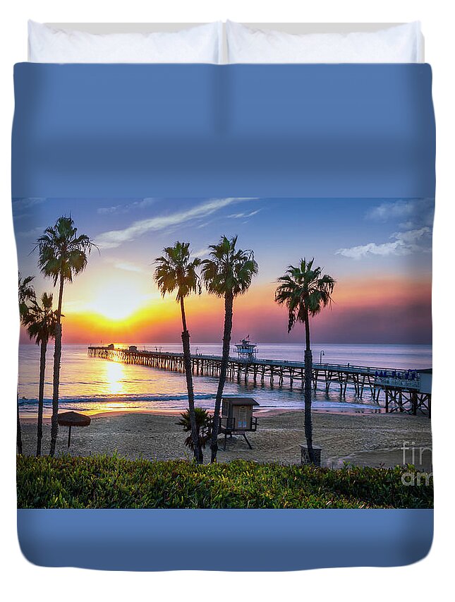Beach Duvet Cover featuring the photograph Watching the Sunset and the Marine Layer Compete to End the Day by David Levin