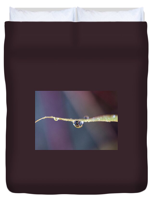 Leaf Duvet Cover featuring the photograph Water Drop on a Leaf by Amelia Pearn