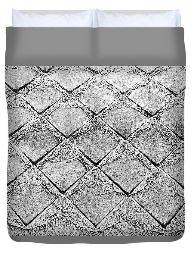 Water Duvet Cover featuring the photograph Water flowing on stones of fountain by Viktor Wallon-Hars