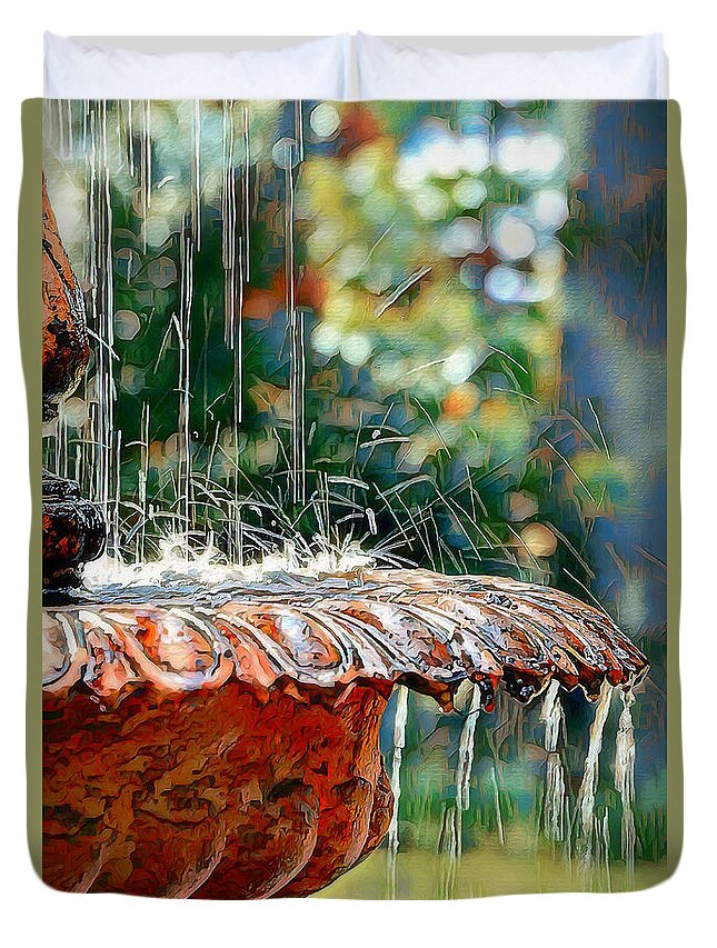 Water Fountain Duvet Cover featuring the mixed media Water Fountain by Pennie McCracken