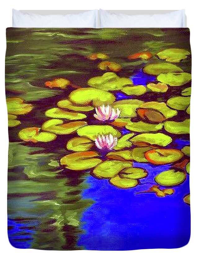 Duvet Cover featuring the painting Water Lilies by Clayton Singleton