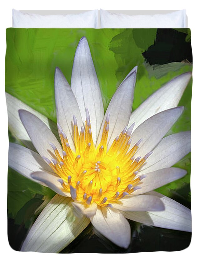 Water Lily Closeup Duvet Cover featuring the photograph Water Lily Closeup X100 by Rich Franco