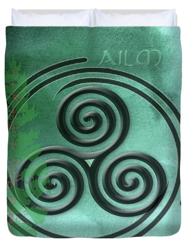 Watercolor Film Celtic Symbol Duvet Cover featuring the mixed media Watercolor Ailm Celtic Symbol by Kandy Hurley