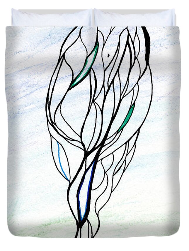 Watercolor Duvet Cover featuring the mixed media Watercolor and Ink Improvisation 1271 by Bentley Davis