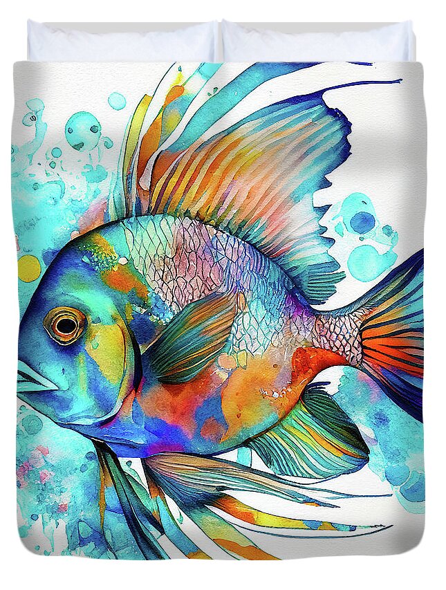 Fish Duvet Cover featuring the digital art Watercolor Animal 22 Colorful Tropical Fish by Matthias Hauser