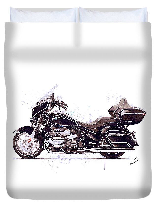 Motorcycle Duvet Cover featuring the painting Watercolor BMW R18 Transcontinental motorcycle - oryginal artwork by Vart. by Vart