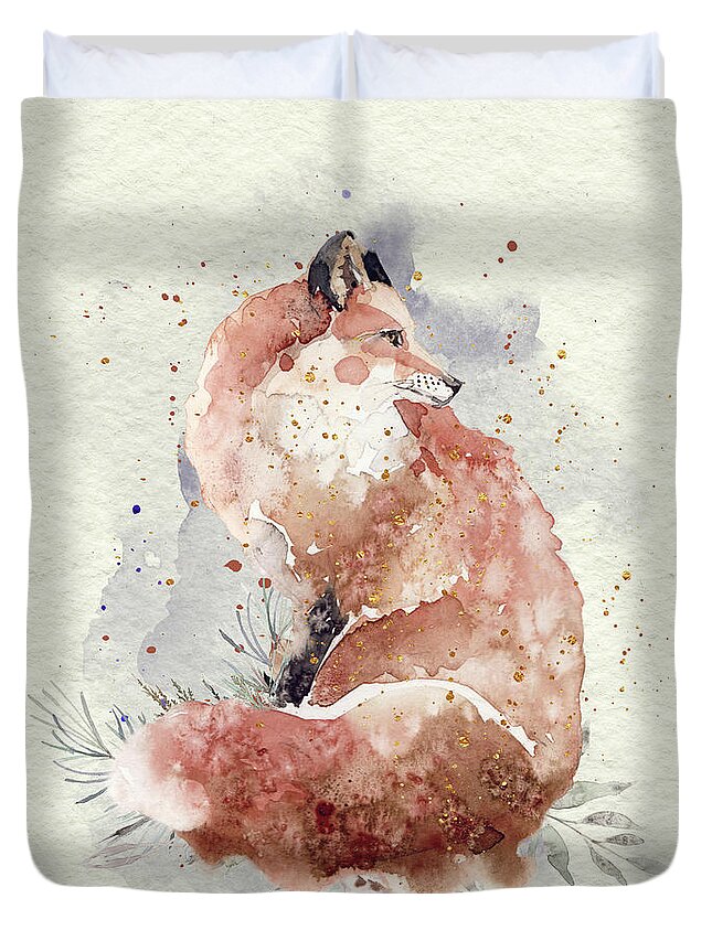 Fox Duvet Cover featuring the painting Watercolor Fox by Garden Of Delights