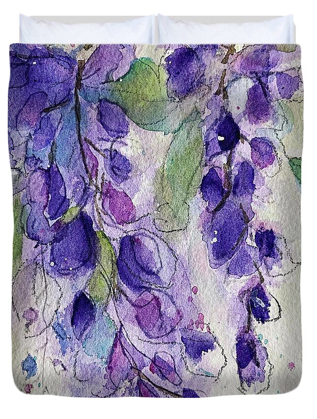 Original Duvet Cover featuring the painting Watercolor Wisteria by Roxy Rich