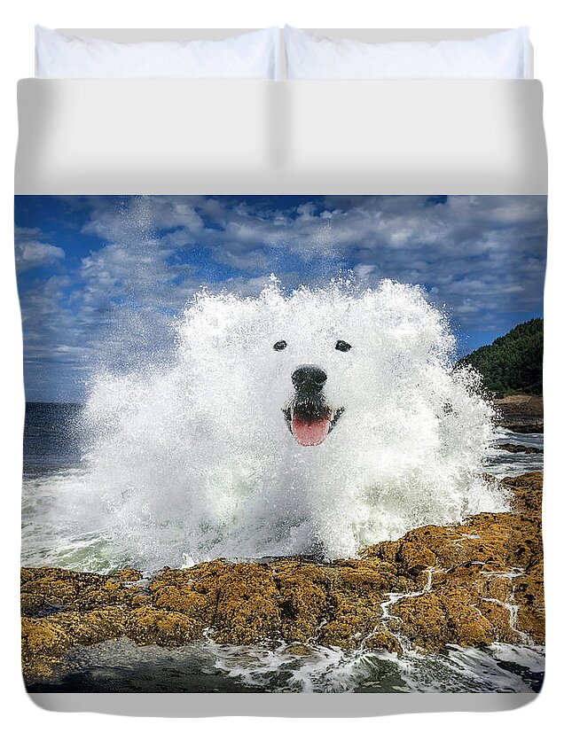 Smiling Dog Duvet Cover featuring the digital art Waterdog by Pelo Blanco Photo