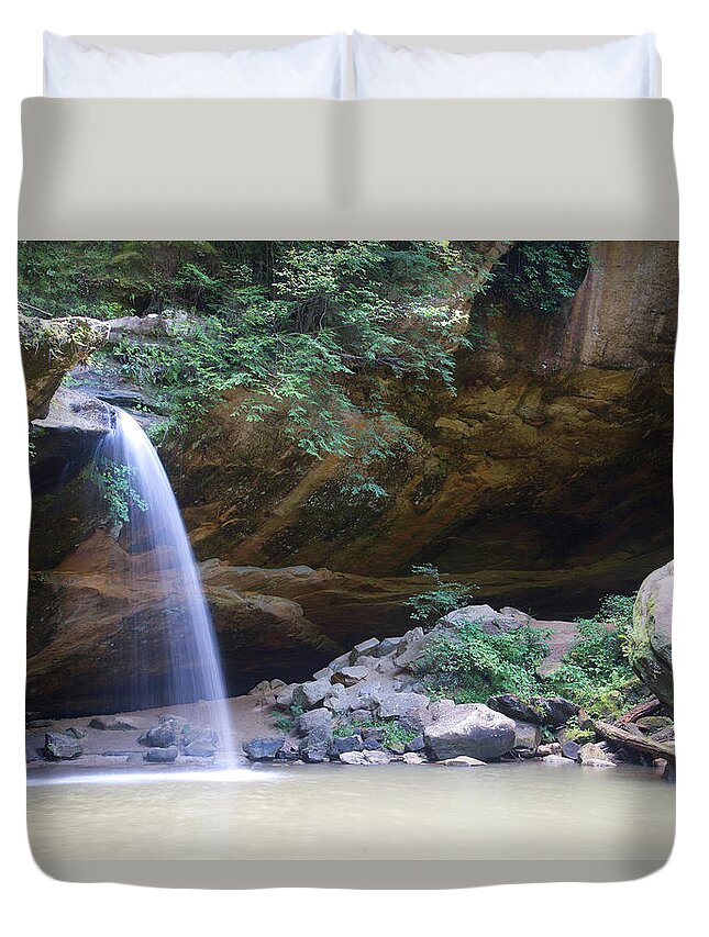 Waterfall Duvet Cover featuring the photograph Waterfall at Hocking Hills by Flinn Hackett