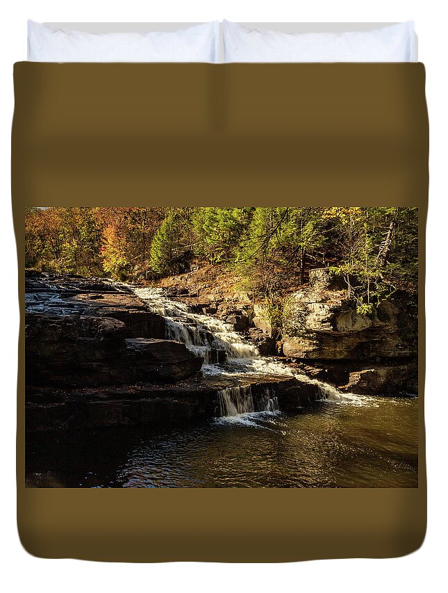 Waterfall Duvet Cover featuring the photograph Waterfall in the Forest 2 Shohola PA by Amelia Pearn