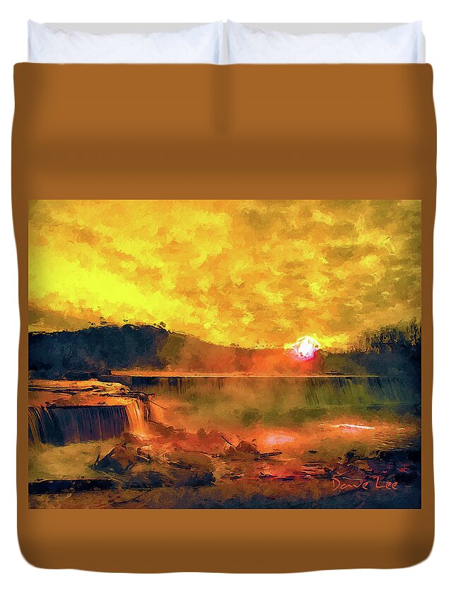 Waterfall Duvet Cover featuring the digital art Waterfall Sunrise by Dave Lee