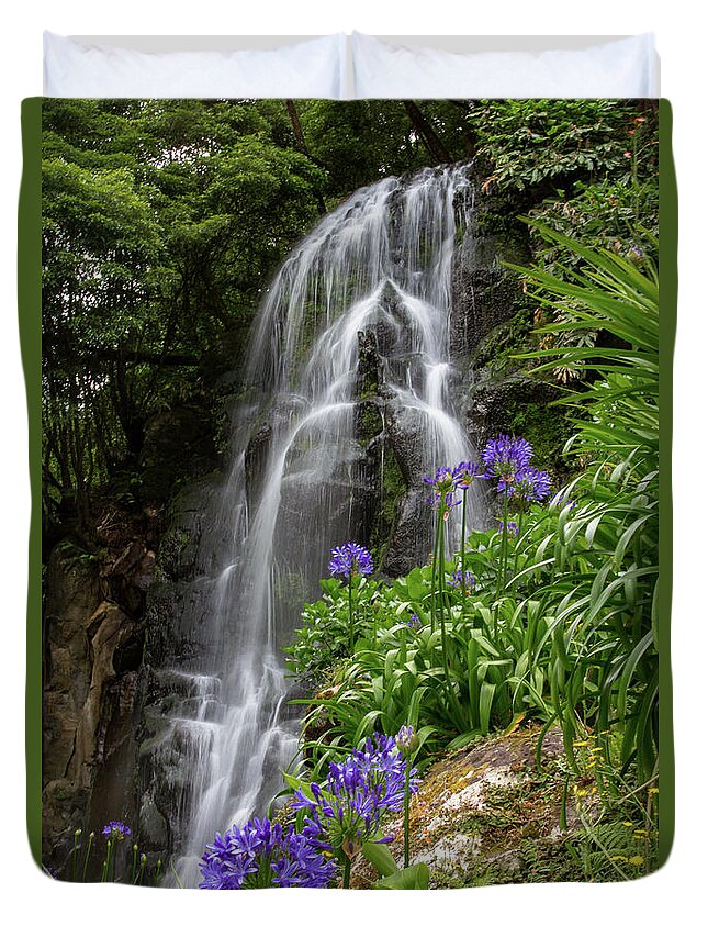 Nordeste Duvet Cover featuring the photograph Waterfall with Flowers by Denise Kopko