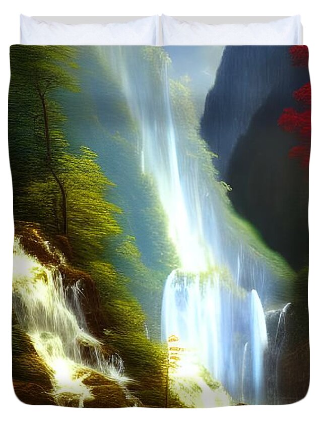 Digital Duvet Cover featuring the digital art Waterfalls by Beverly Read