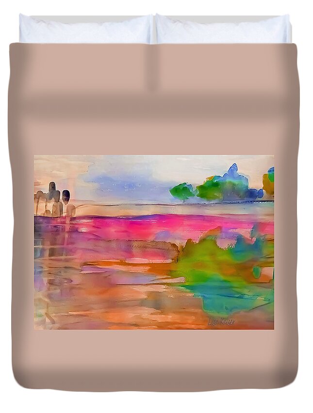 Trees Duvet Cover featuring the painting Waters Edge Watercolor by Lisa Kaiser