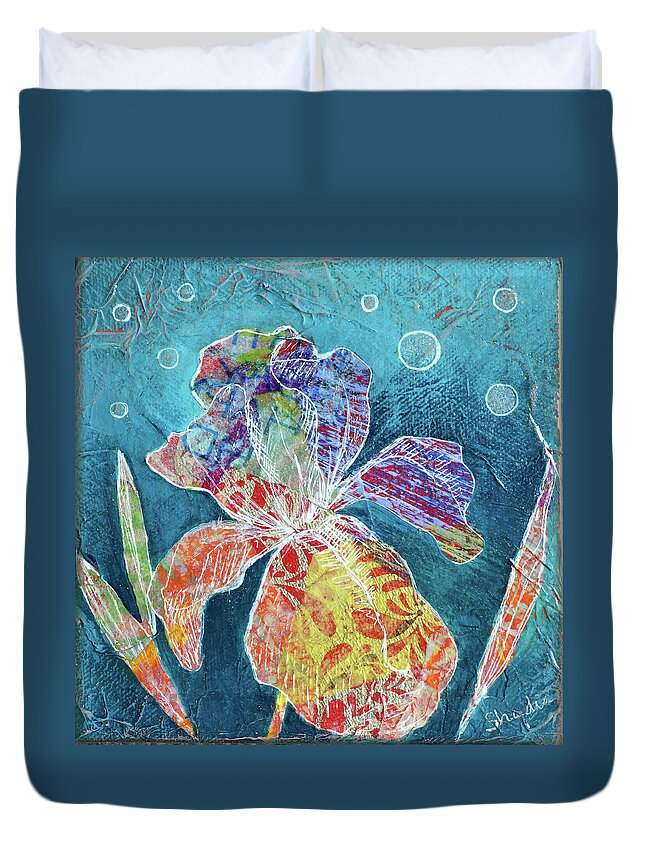 Watercolor Duvet Cover featuring the painting Watery Iris II by Shadia Derbyshire