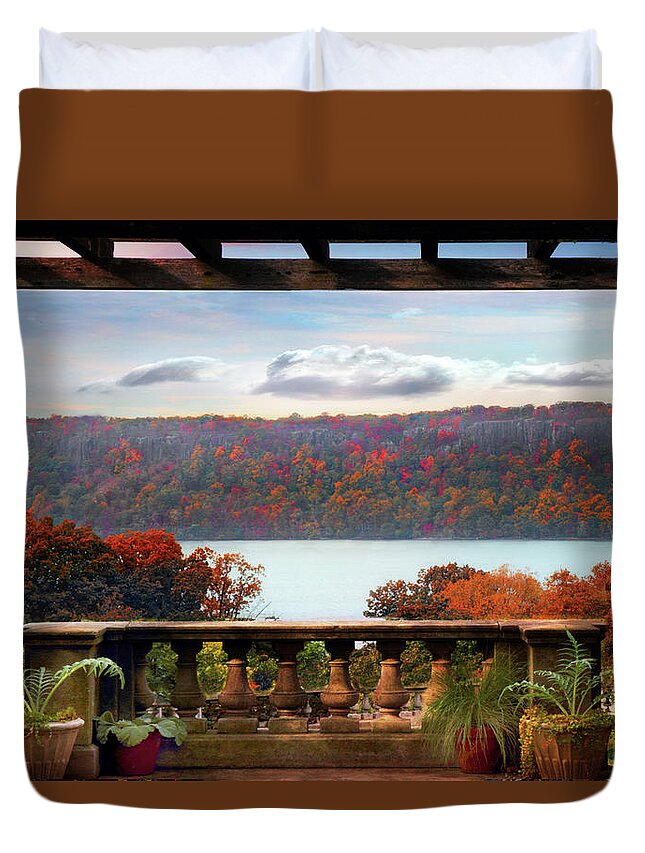 Wave Hill Duvet Cover featuring the photograph Wave Hill Pergola View by Jessica Jenney