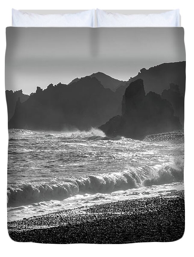 Iceland Duvet Cover featuring the photograph Waves and cliffs in Snaefellsnes peninsula, Iceland by Delphimages Photo Creations