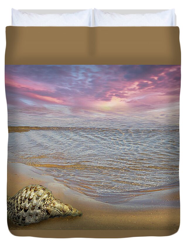 Clouds Duvet Cover featuring the photograph Waves and Shells II by Debra and Dave Vanderlaan
