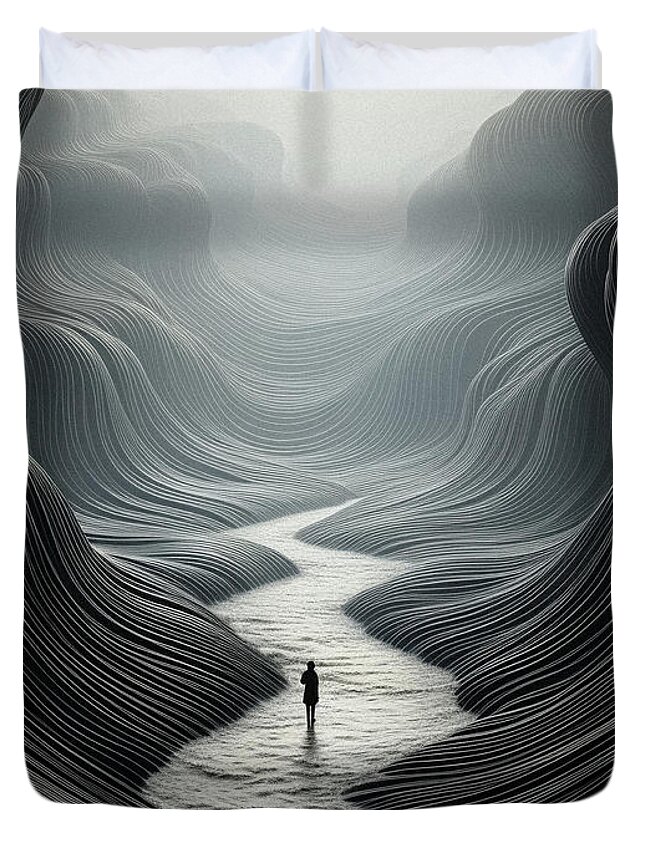 Futuristic Duvet Cover featuring the digital art Waves of Awe by Maria Lankina