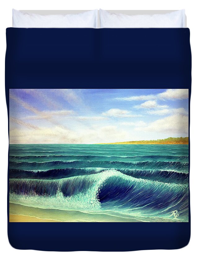 Waves Duvet Cover featuring the painting Waves by Renee Logan