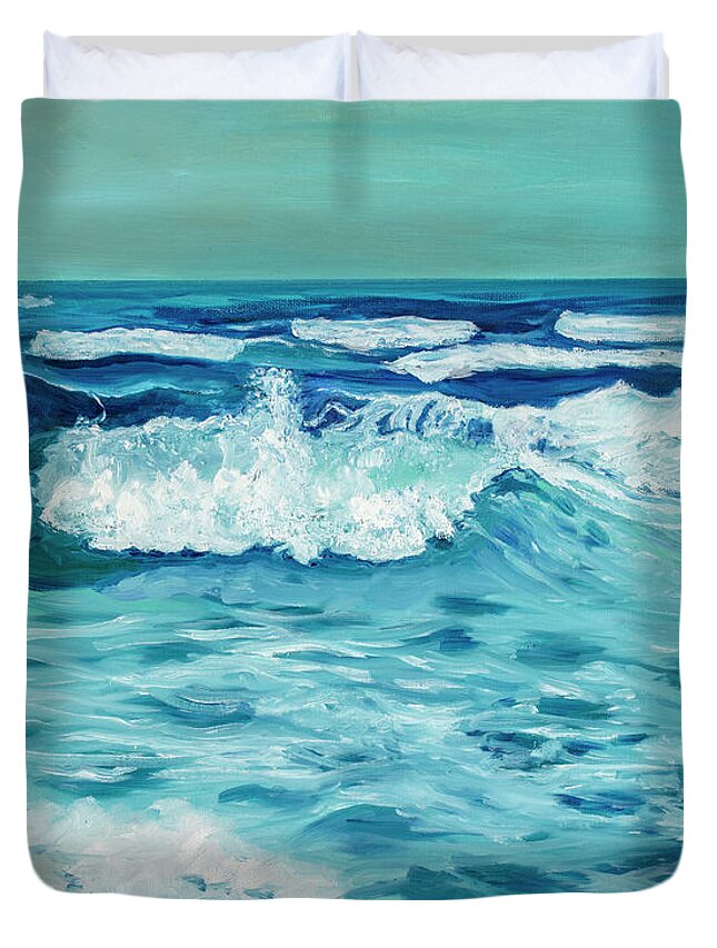 Ocean Duvet Cover featuring the painting Waves by Santana Star