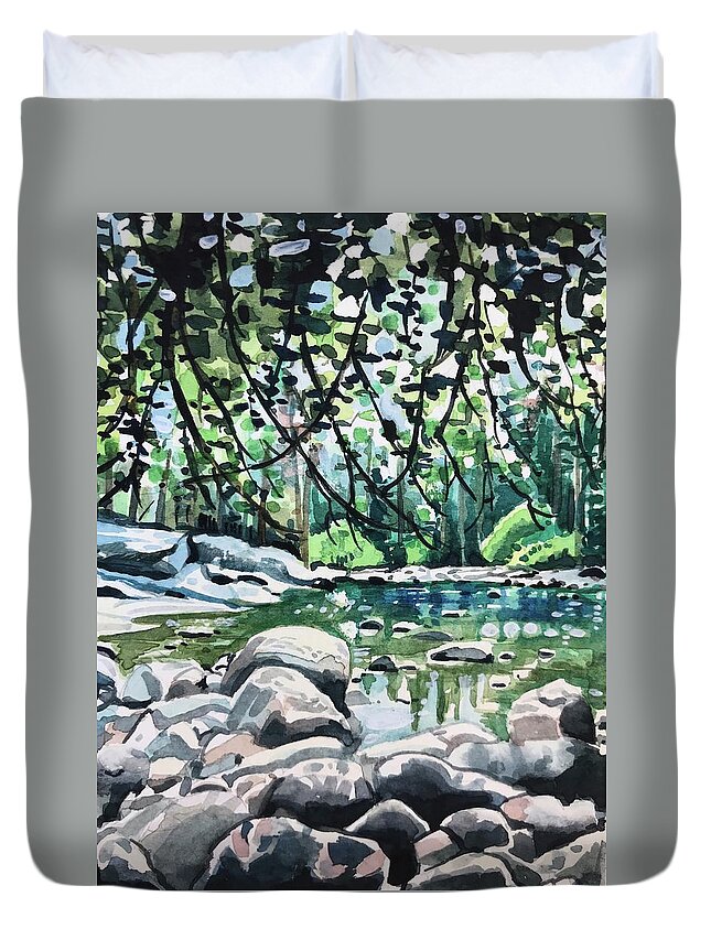 Wawona Duvet Cover featuring the painting Wawona Swimming Hole by Luisa Millicent