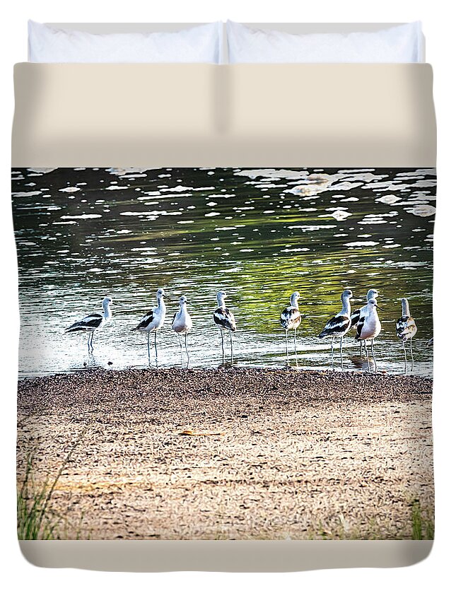 Great Salt Plains Lake Duvet Cover featuring the photograph We Made It Now What by Debra Martz