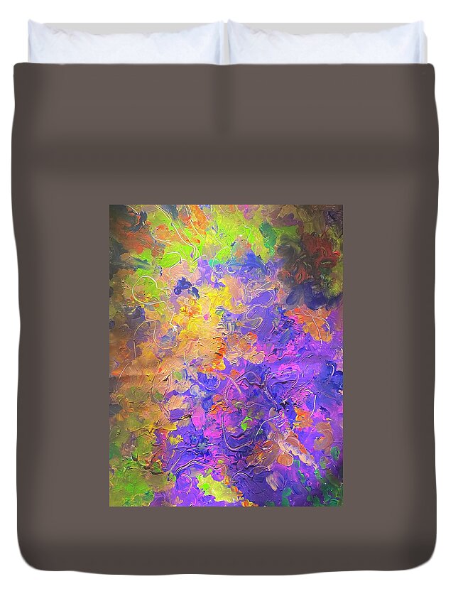 Mystic Abstract Purple Wealth Duvet Cover featuring the painting Wealth and More by Caroline Patrick