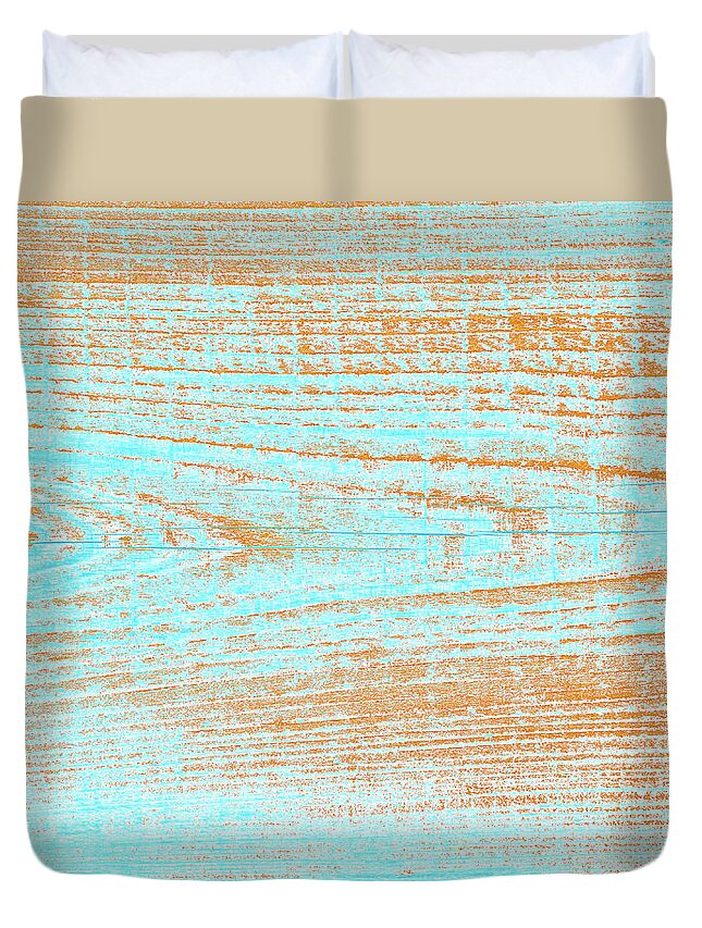 Abstract Duvet Cover featuring the digital art Weathered Board In Blue And Orange by David Desautel