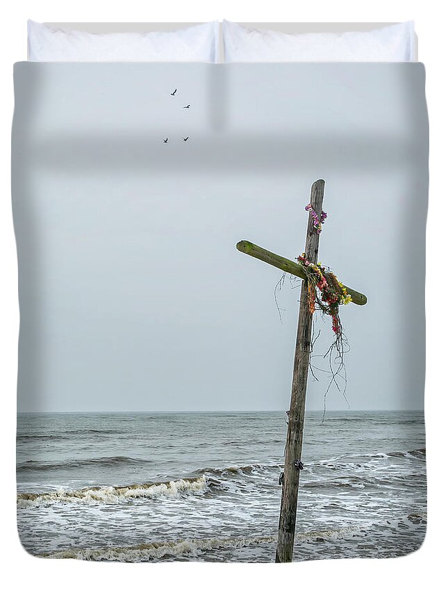 Cross Duvet Cover featuring the photograph Weathering the Storm by Jurgen Lorenzen