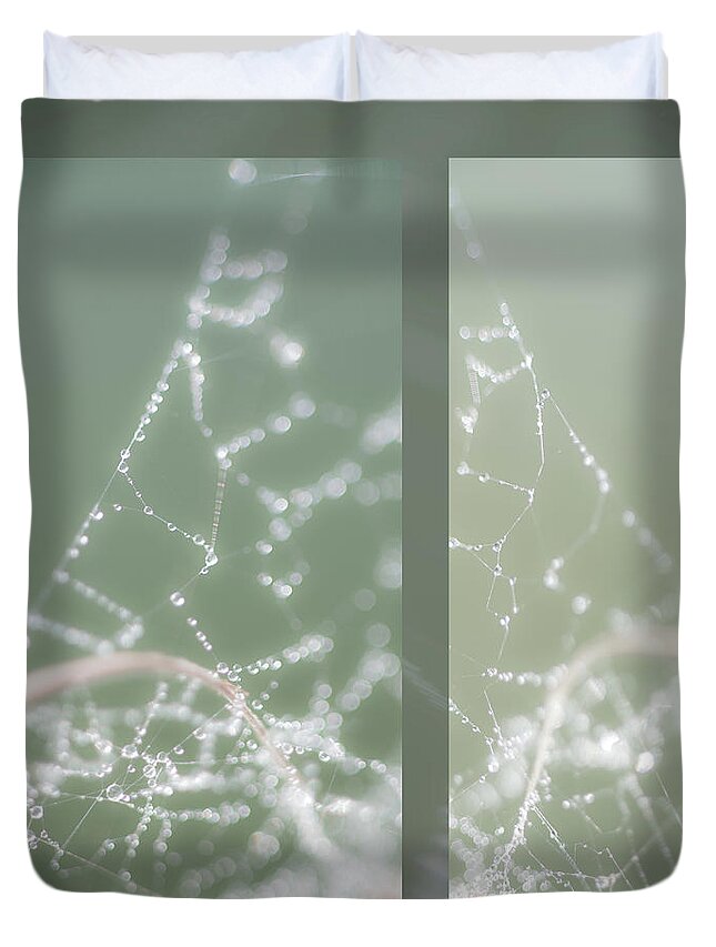 Web Duvet Cover featuring the photograph Web With Dew by Karen Rispin
