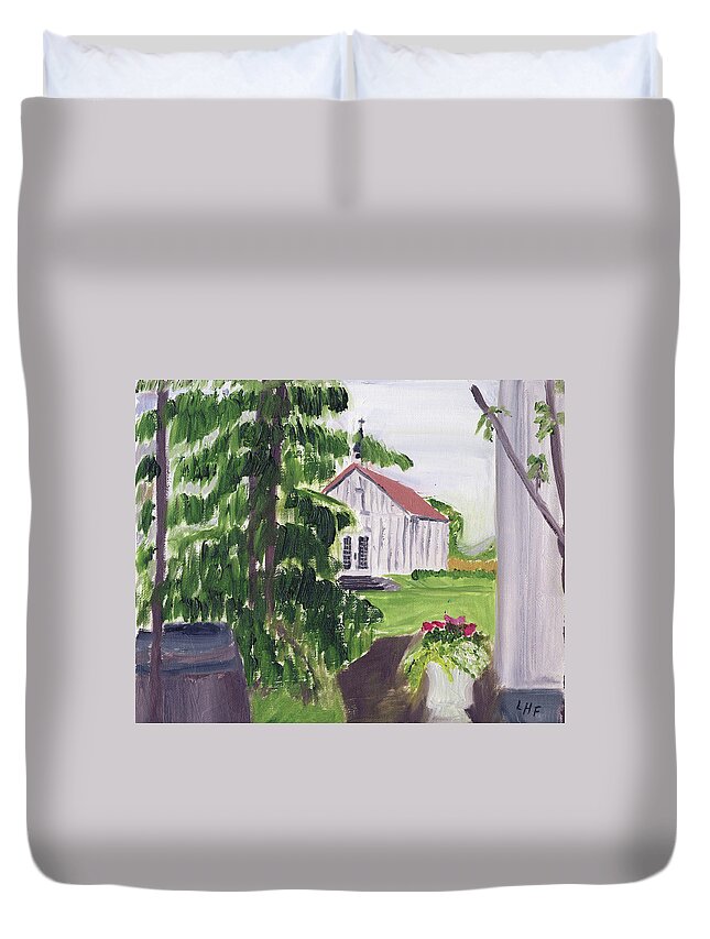 Oregon Duvet Cover featuring the painting Wedding Day Oregon 2019 by Linda Feinberg