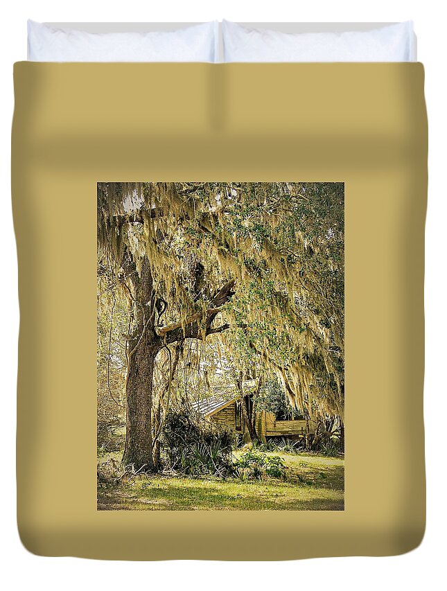 Tree Weeping Shack Shed Duvet Cover featuring the photograph Weeping Tree5 by John Linnemeyer