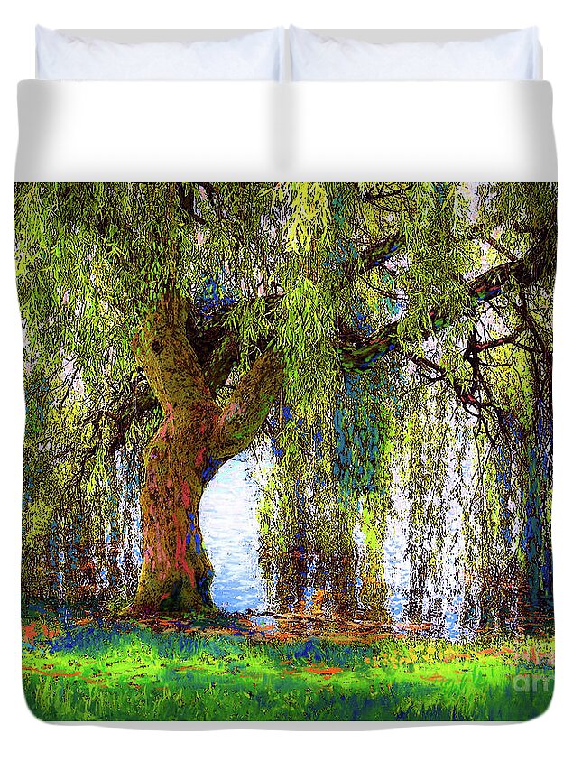 Landscape Duvet Cover featuring the painting Weeping Willow by Jane Small