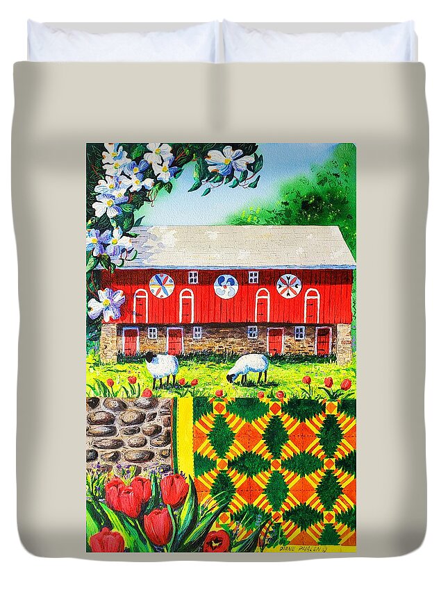 Barn Duvet Cover featuring the painting Welcome by Diane Phalen