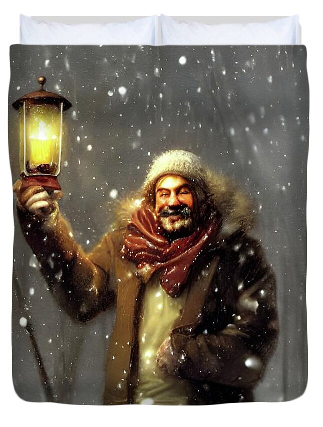 Snowstorm Duvet Cover featuring the digital art Welcoming Fellow in the Snow #1 by Annalisa Rivera-Franz