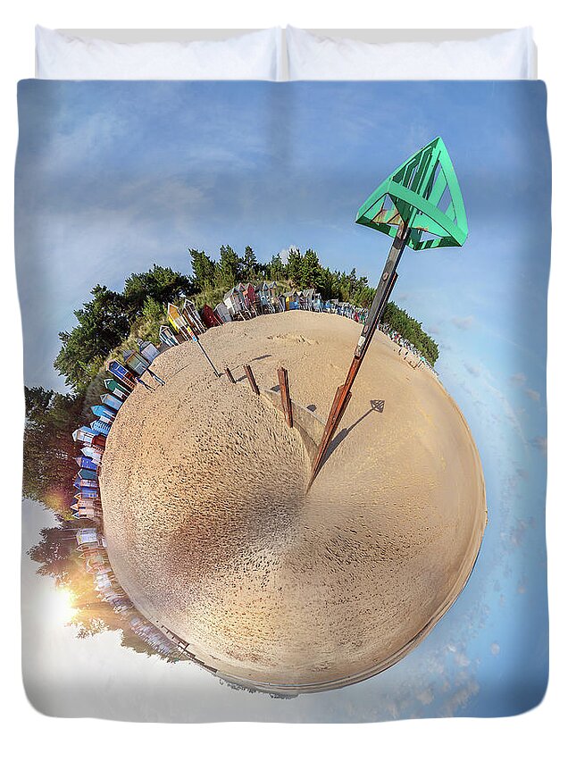 Wells Next The Sea Duvet Cover featuring the photograph Wells Next The Sea beach in Norfolk Tiny Planet by Simon Bratt