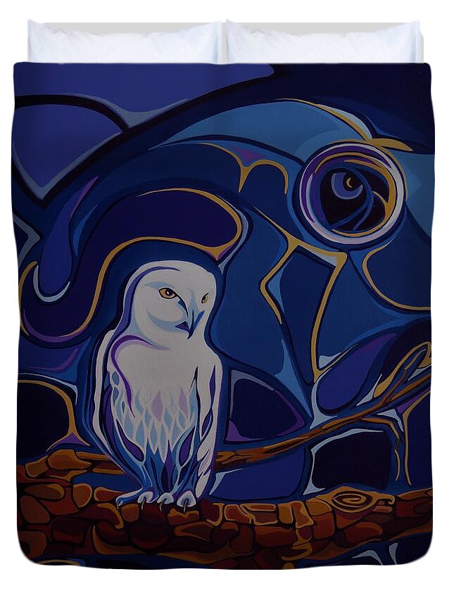 Snowy Owl Duvet Cover featuring the painting Wesley the Snowy Owl by Pam Veitenheimer